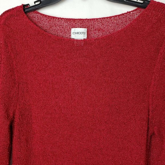 Women’s Chico's RED Asymmetrical Sweater Fringed 0 - Picture 4 of 9